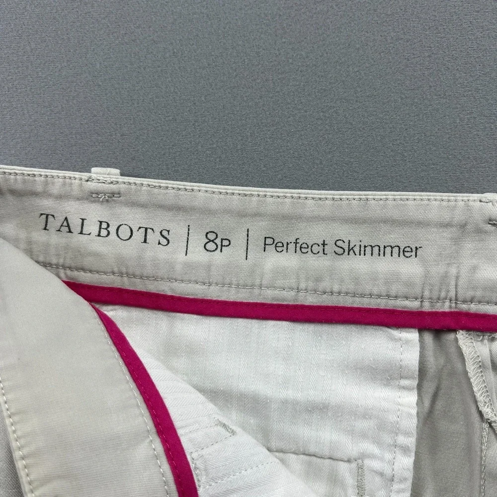 Talbots Perfect Skimmer Pants Womens 8 Petite White Cotton Stretch Side Slit